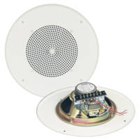 8&quot; CEILING SPEAKER, 4W @ 25V/70V, NO VOLUME KNOB, BRIGHT WHITE GRILLE